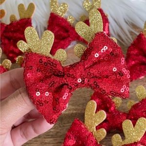 Red Sequin Reindeer Bow Clip